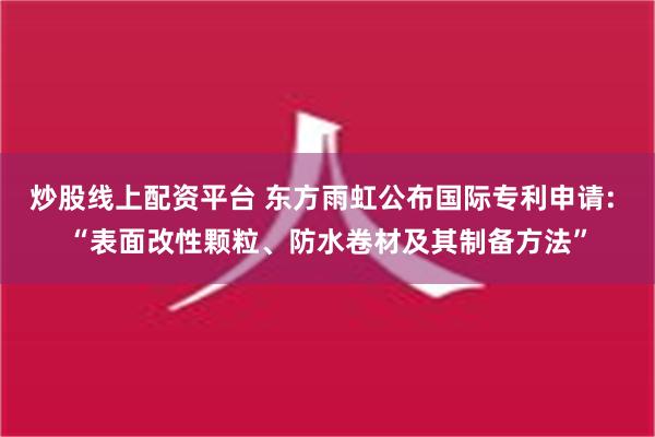 炒股线上配资平台 东方雨虹公布国际专利申请: “表面改性颗粒、防水卷材及其制备方法”